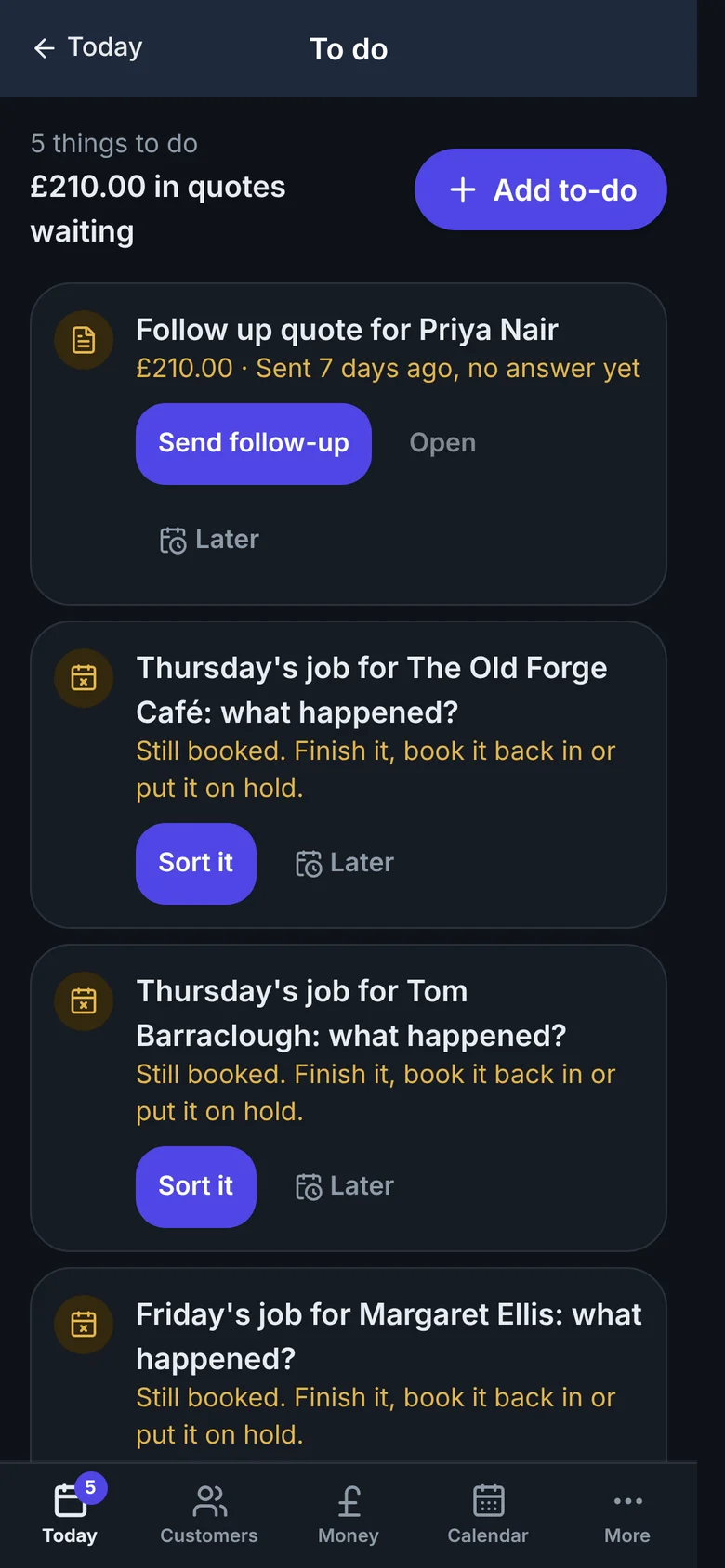 Vixir's To do list showing jobs to sort